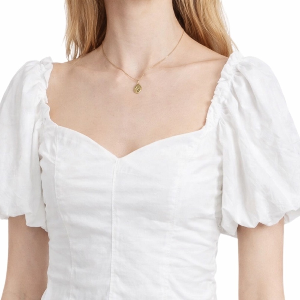 ASTR The Label White Puff Sleeve Crop Top L from Revolve